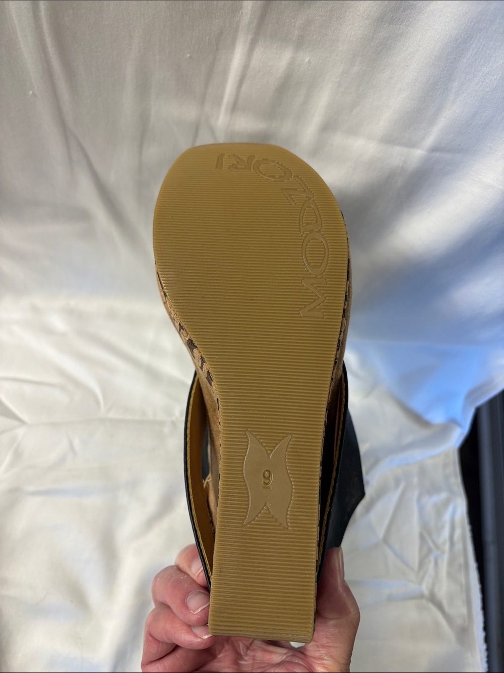 Modzori reversible Black and tan Wedge Sandal with Cork-Style Platform - Picture 3 of 7
